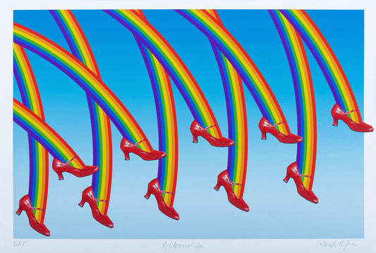 Specially created for Bridgeman Editions, this archival digital print on Hahnemühle German etching paper features an A2 paper size. Authorised and certified by Patrick Hughes, this artwork offers vibrant colours and dynamic rainbow shapes in a chorus line theme. 8413248