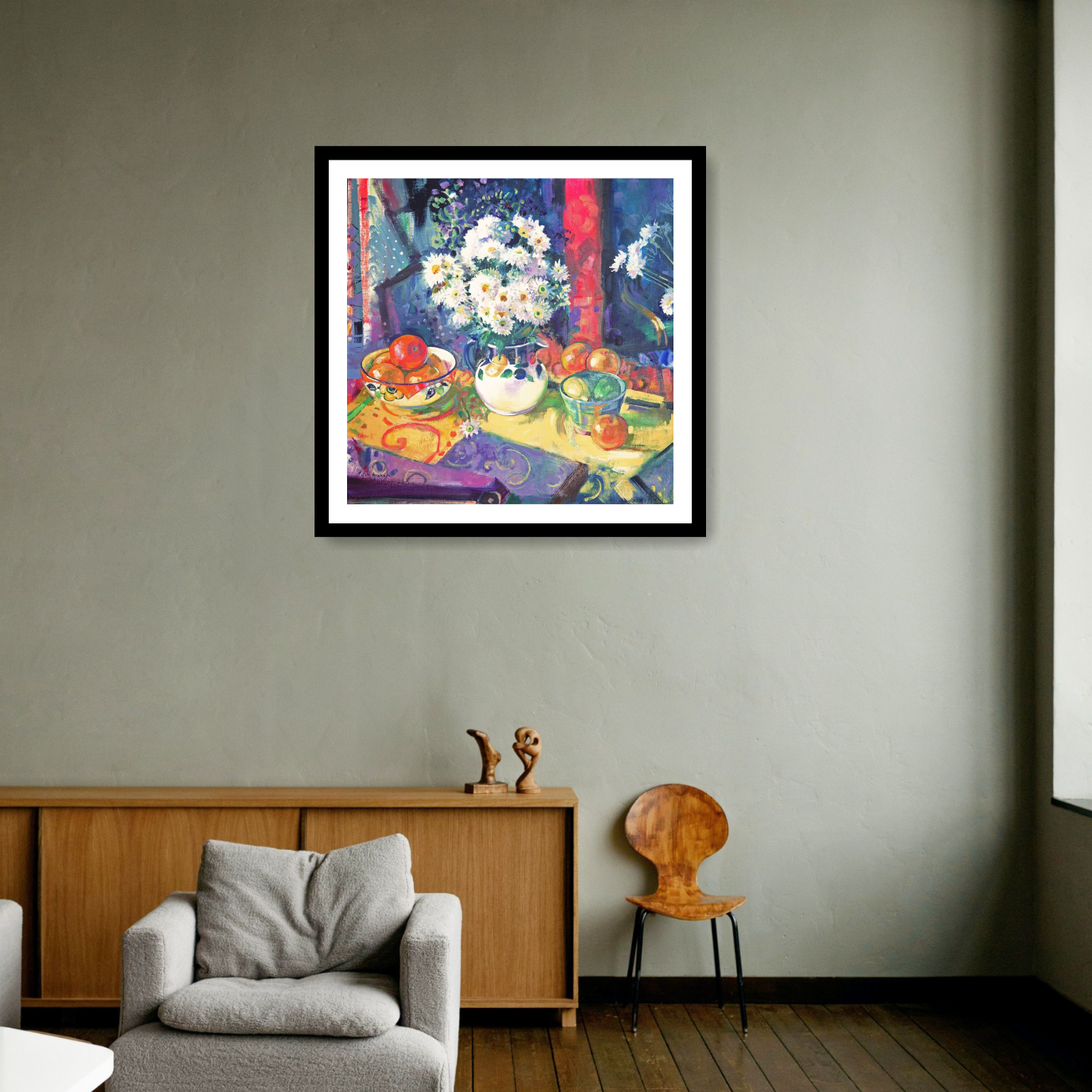 Peter Graham, Flowers and Fruit in a Green Bowl, 1997 - by Bridgeman Editions