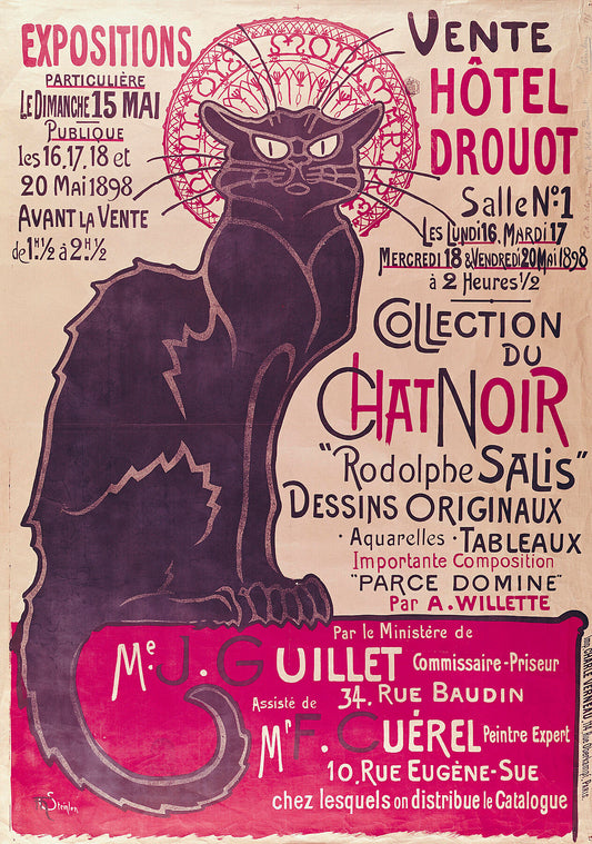 Theophile Alexandre Steinlen, Poster advertising an exhibition of the Collection du Chat Noir cabaret at the Hotel Drouot Paris May 1898 -  by  Bridgeman Editions