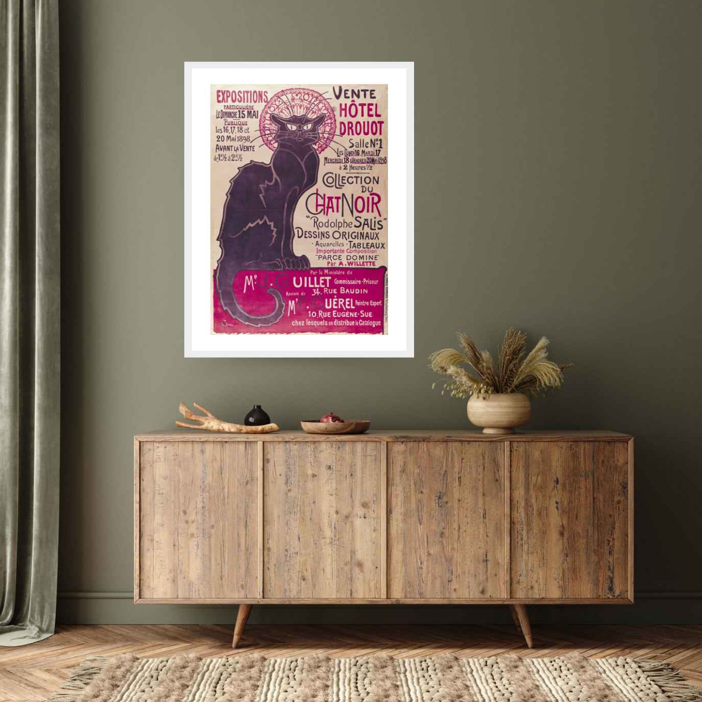 Poster advertising an exhibition of the Collection du Chat Noir cabaret at the Hotel Drouot Paris, 1898