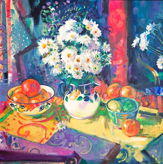 Peter Graham, Flowers and Fruit in a Green Bowl, 1997 -  by  Bridgeman Editions