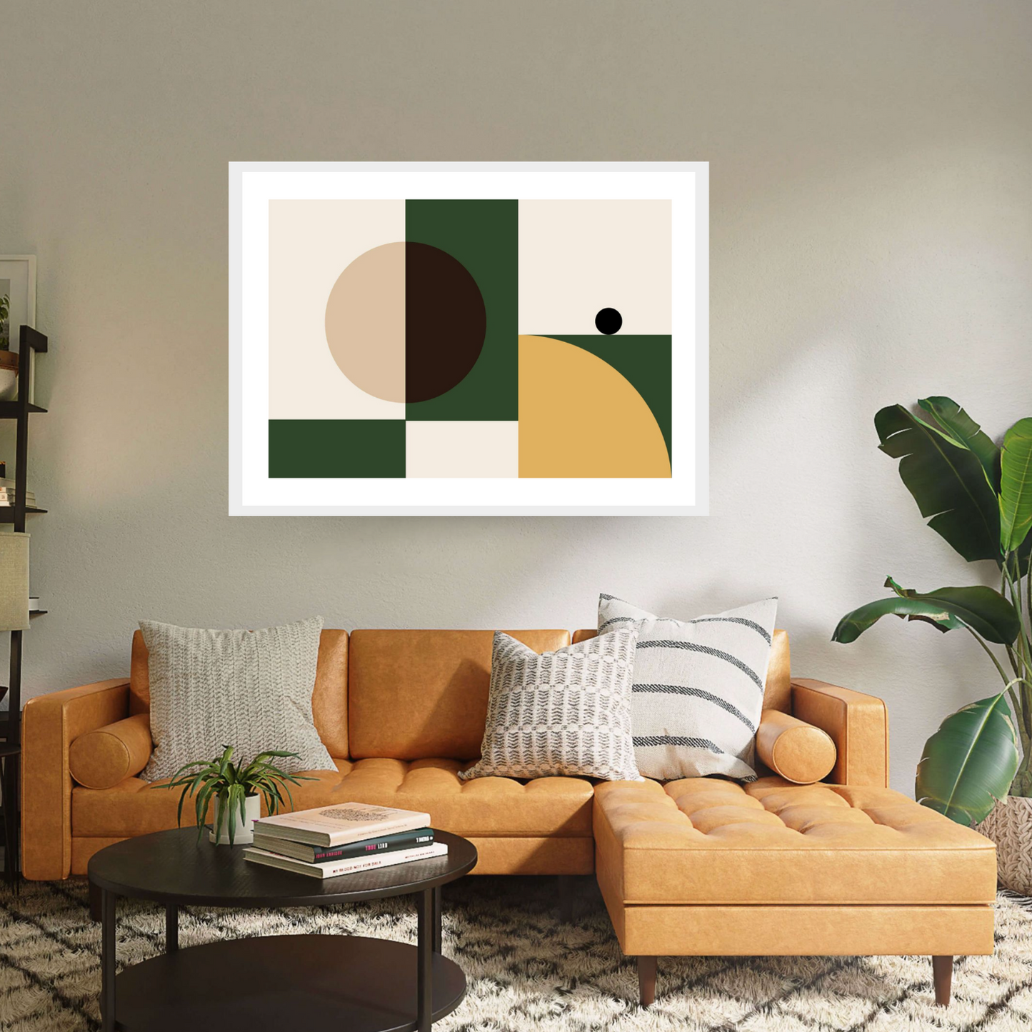  "Botanist Puzzle" by George Rosaly. A stunning white framed archival digital print that blends abstraction and street art, this contemporary piece features vibrant green, black, and yellow shapes against a cream backdrop, embodying the essence of the Pop Art movement. 