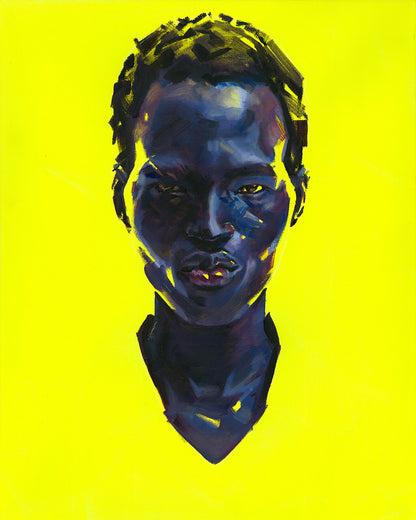 Image of the unframed fine art print  ‘Maamour’ by the Contemporary artist Aaron Bevan-Bailey, Afrofuturist portrait of a black man on a bright yellow background 8377160