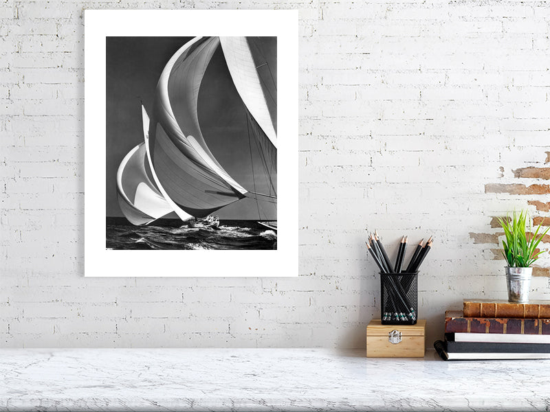 Two sailboats racing with their spinakers on a reach 1940s - by Bridgeman Editions