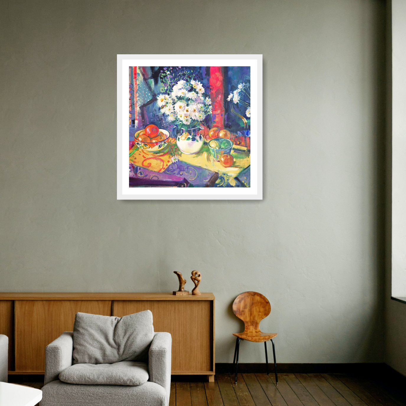 Peter Graham, Flowers and Fruit in a Green Bowl, 1997 -  by  Bridgeman Editions