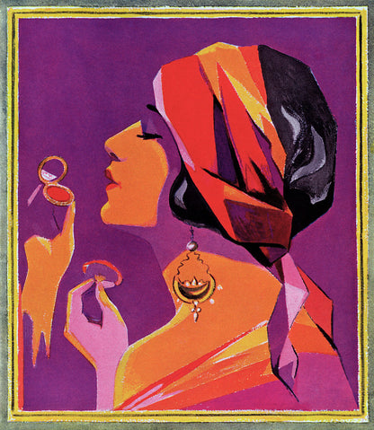 Flapper in a Scarf Applying Makeup 1923 - (20th century), American School, Fashion Illustration - Bridgeman Editions, Painting by  Bridgeman Editions