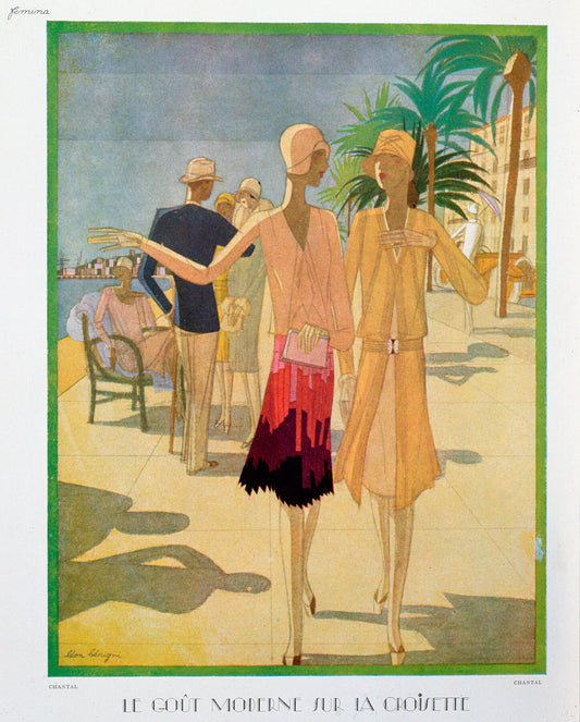 Fashionable people strolling on the Croisette Promenade in Cannes illustration from Femina Magazine Christmas 1927 - Benigni, Fashion Illustration - Bridgeman Editions, Leon (1892-1948), Painting by  Bridgeman Editions
