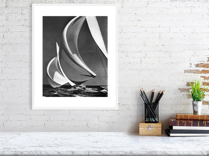Two sailboats racing with their spinakers on a reach 1940s -  by  Bridgeman Editions