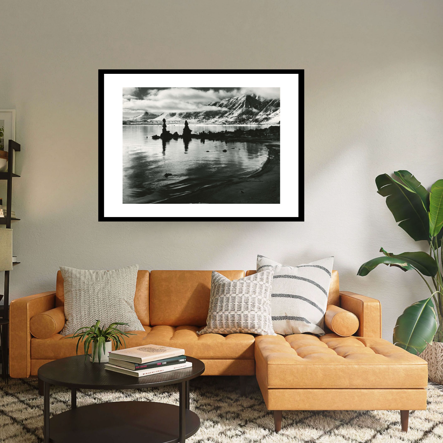 Immerse yourself in the breathtaking beauty of 'Mono Lake California' by Brett Weston. This Black framed black & white print captures the vast expanse of the lake's shore and majestic mountains, inviting you to experience the tranquillity of California's natural wonders.