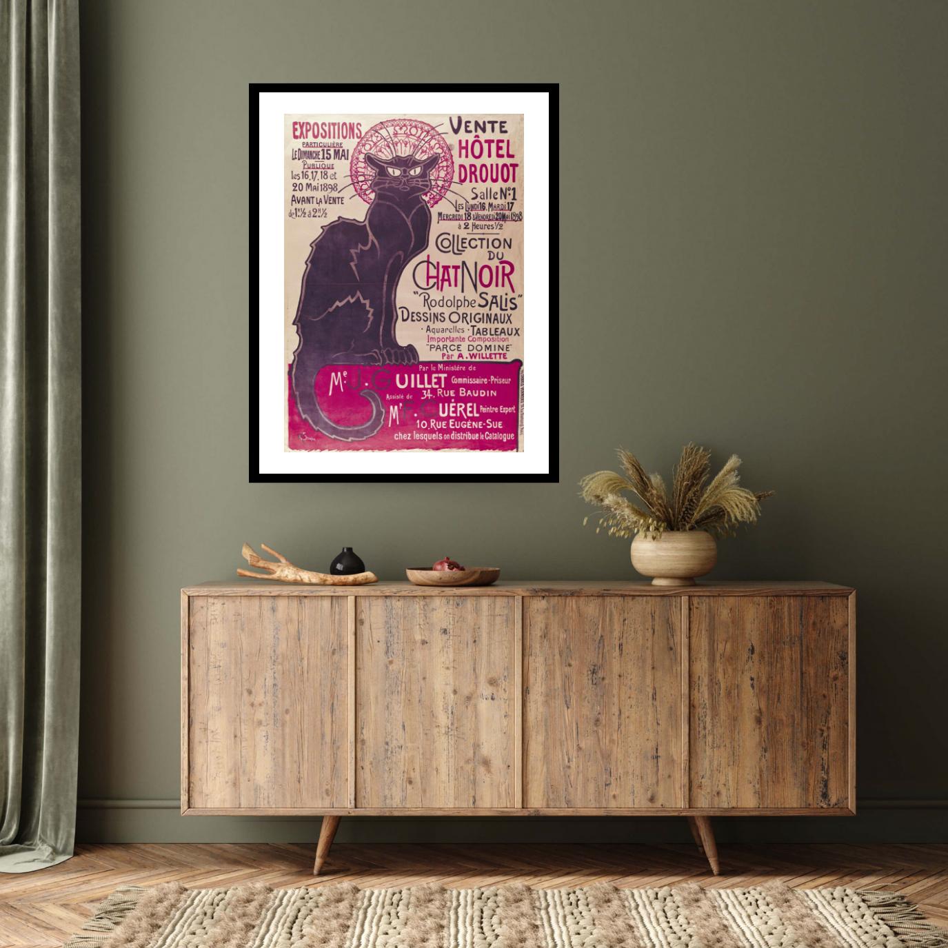 Poster advertising an exhibition of the Collection du Chat Noir cabaret at the Hotel Drouot Paris, 1898