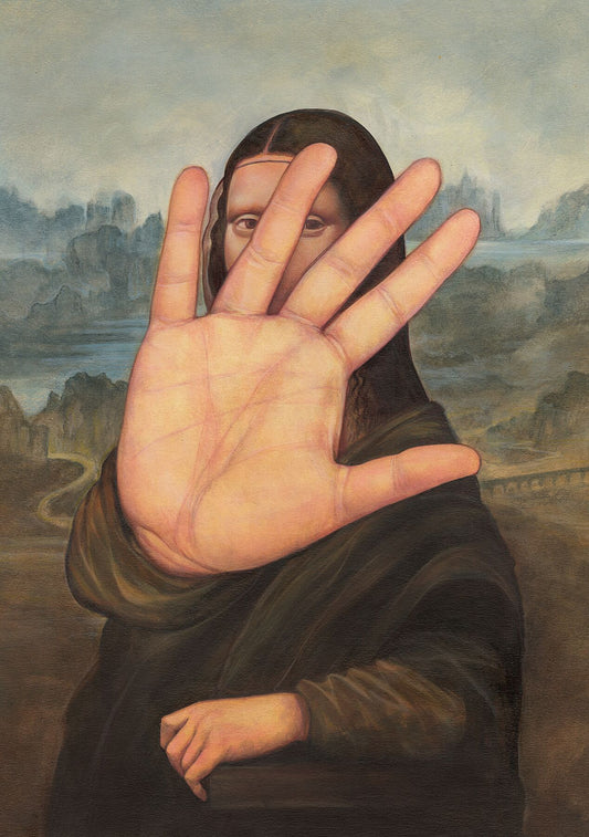 Image of the unframed print  ‘No Photos please!,' by Anita Kunz, depicting The Mona Lisa holding her hand up refusing her portrait 8576514
