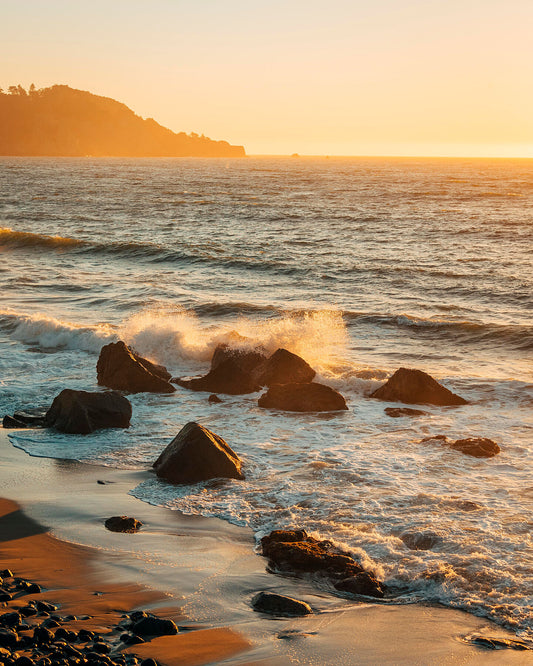 Waves crashing on rocks at sunset at Marshalls Beach  San Francisco California USA -  by  Bridgeman Editions