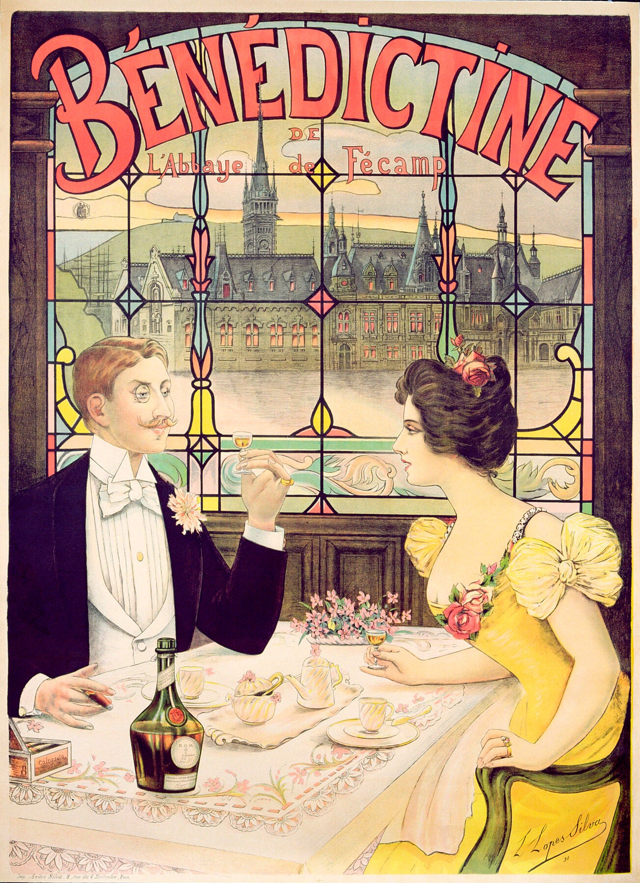 Lucien Lopes Silva, Advertisement for Benedictine printed by Imp Andre Silva Paris, 1898 - Lucien Lopes (fl.1898), Painting, Silva, Vintage Posters - Bridgeman Editions by  Bridgeman Editions