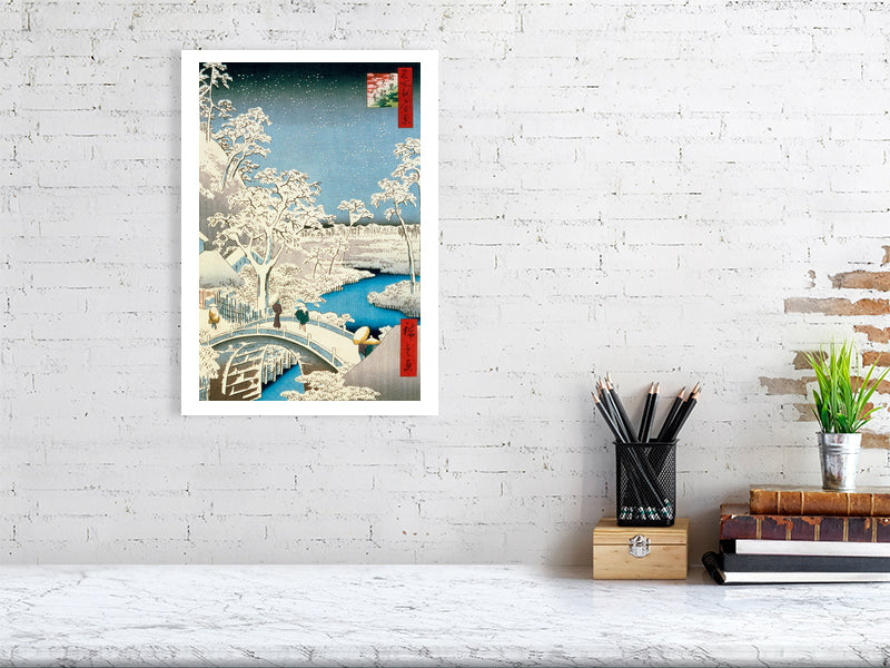 Utagawa Hiroshige, Drum Bridge and Setting Sun Hill at Meguro, 1857 - Ando or Utagawa (1797-1858), BALowned, Hiroshige, Landscapes and Seascapes - Bridgeman Editions, Painting by  Bridgeman Editions