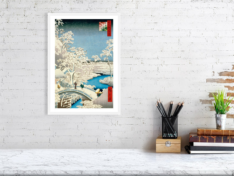 Utagawa Hiroshige, Drum Bridge and Setting Sun Hill at Meguro, 1857 - Ando or Utagawa (1797-1858), BALowned, Hiroshige, Landscapes and Seascapes - Bridgeman Editions, Painting by  Bridgeman Editions
