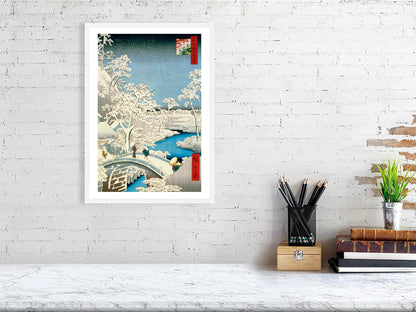 Utagawa Hiroshige, Drum Bridge and Setting Sun Hill at Meguro, 1857 - Ando or Utagawa (1797-1858), BALowned, Hiroshige, Landscapes and Seascapes - Bridgeman Editions, Painting by  Bridgeman Editions