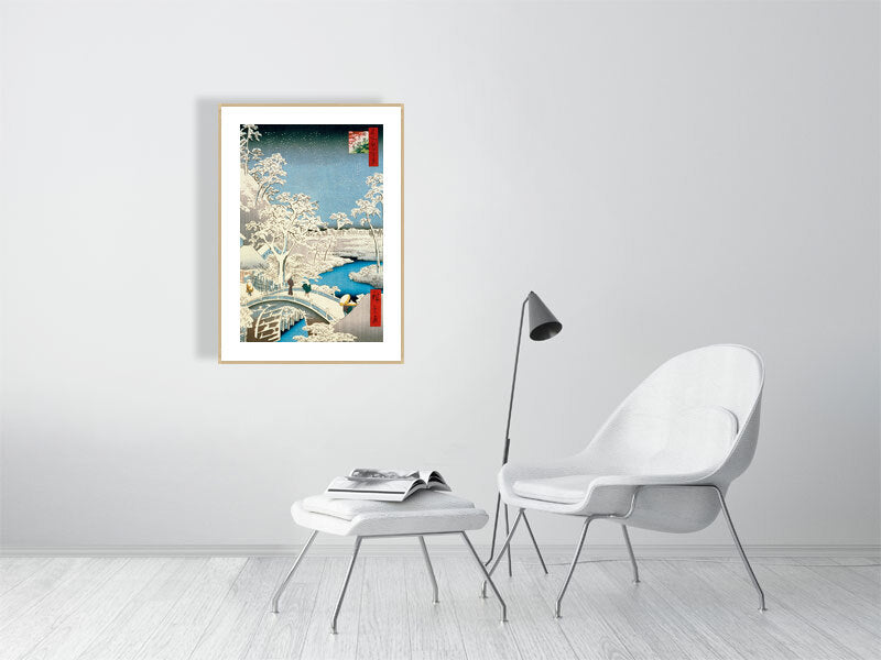 Utagawa Hiroshige, Drum Bridge and Setting Sun Hill at Meguro, 1857 - Ando or Utagawa (1797-1858), BALowned, Hiroshige, Landscapes and Seascapes - Bridgeman Editions, Painting by  Bridgeman Editions