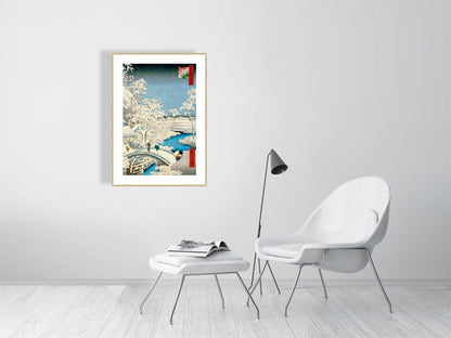 Utagawa Hiroshige, Drum Bridge and Setting Sun Hill at Meguro, 1857 - Ando or Utagawa (1797-1858), BALowned, Hiroshige, Landscapes and Seascapes - Bridgeman Editions, Painting by  Bridgeman Editions