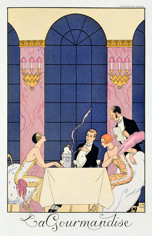 The Gourmands, 1920-30 - Barbier, Fashion Illustration - Bridgeman Editions, Georges (1882-1932) (after), Painting by  Bridgeman Editions