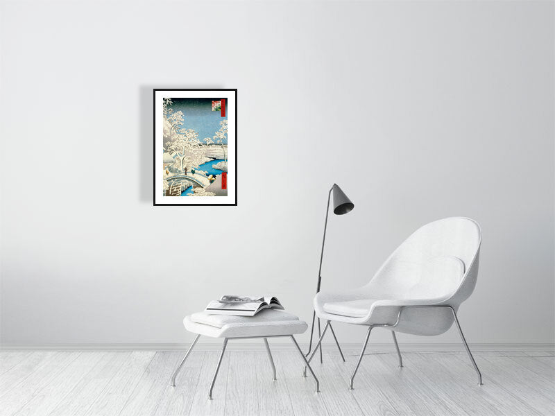 Utagawa Hiroshige, Drum Bridge and Setting Sun Hill at Meguro, 1857 - Ando or Utagawa (1797-1858), BALowned, Hiroshige, Landscapes and Seascapes - Bridgeman Editions, Painting by  Bridgeman Editions