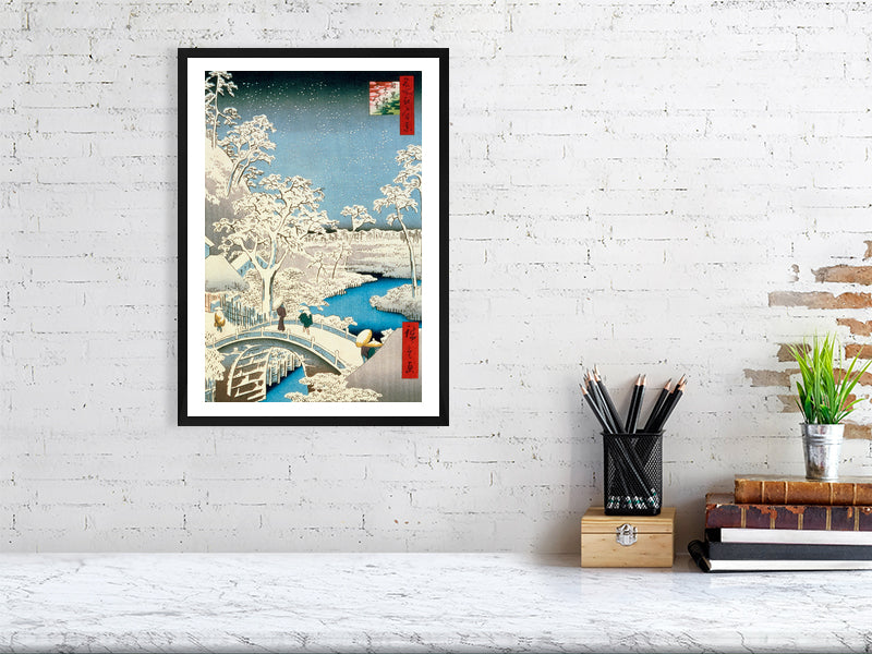 Utagawa Hiroshige, Drum Bridge and Setting Sun Hill at Meguro, 1857 - Ando or Utagawa (1797-1858), BALowned, Hiroshige, Landscapes and Seascapes - Bridgeman Editions, Painting by  Bridgeman Editions