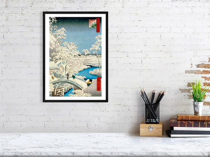 Utagawa Hiroshige, Drum Bridge and Setting Sun Hill at Meguro, 1857 - Ando or Utagawa (1797-1858), BALowned, Hiroshige, Landscapes and Seascapes - Bridgeman Editions, Painting by  Bridgeman Editions