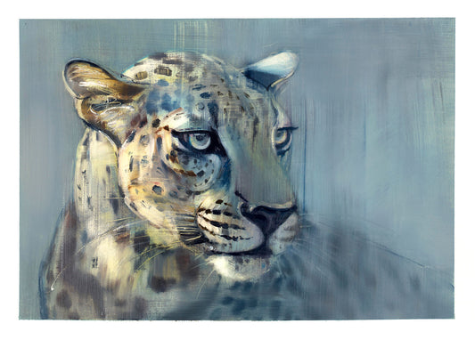 Unframed 'Predator II' by Mark Adlington. This artwork depicts an Arabian leopard with piercing eyes, blending seamlessly into its surroundings. Available as fine art prints, it's a captivating addition to any collection, capturing the elusive beauty of wildlife with stunning detail.