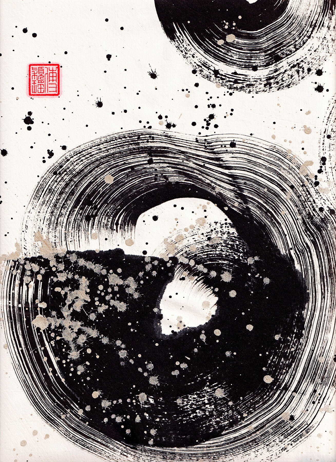 Abstract Art Prints: ‘Circle Ink Abstraction 1, 2015’ by Odilia Fu